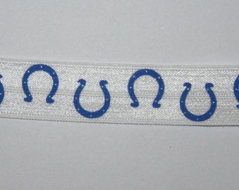 4 yards Navy Blue White Horse Shoe Horseshoe Indianapolis Colts headband Hair Ties FOE stretch foldover elastic