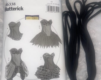 Free black cord Cording UNCUT Historical Close Fitting Corsets - Butterick B6338 6338 curved hem corsets and skirt