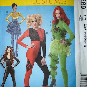 May include: McCall's Costumes pattern M7269 featuring illustrations of various costume designs. The costumes include a Harley Quinn-inspired outfit, a Poison Ivy-inspired costume, and other character designs. The pattern size is AX5 (4-6-8-10-12).