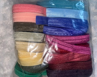 Lot 85 yards FOE foldover elastic  sewing headband bra lingerie hair mask ties pink lavender yellow green orange olive magenta blue