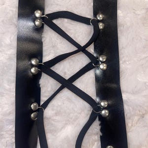 2 yards BLACK pleather Rivet Riveted jumbo SILVER eye sewing trim tape with 3 yards free cording