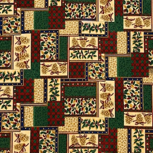 1.5 Yards Winter Impressions Hoffman International Christmas Quilt Fabric Holly Pinecones Patchwork Plaid Cotton Fabric Holiday Sewing