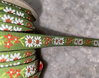 5 yards Red Green white Daisy JACQUARD Brocade woven sewing craft ribbon Trim 5/8" wide