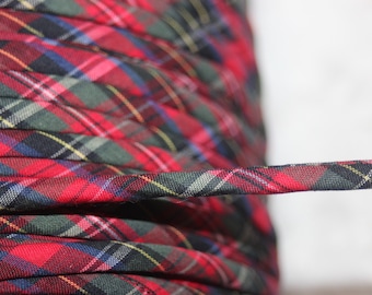 10 yards Tartan Plaid navy red green stuffed Spaghetti Strap Tube string tubular  Non Stretch Cord