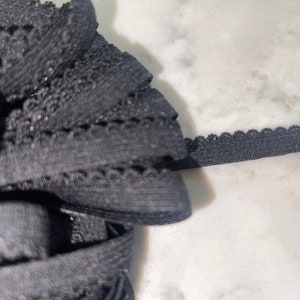 20 yards BLACK PICOT edged scalloped craft lingerie stretch sewing elastic 3/8&quot; wide