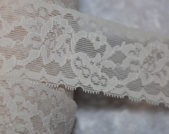 1.25 yards Cream Ivory Off White sewing stretch lace silicone backing no Non slip 2" wide