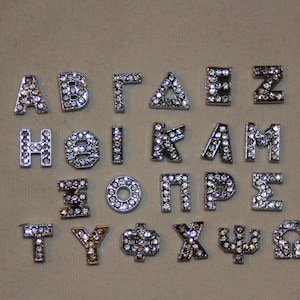 Wholesale Clearance 1 dozen (12) Rhinestone greek letter letters sorority slide charms for hair Ties 8mm bracelet