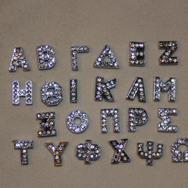 Wholesale Clearance 1 dozen (12) Rhinestone greek letter letters sorority slide charms for hair Ties 8mm bracelet