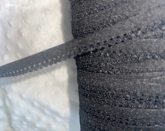 20 yards BLACK PICOT edged scalloped doll craft lingerie stretch sewing elastic 3/8&quot; wide