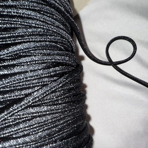 5 yards BLACK shiny satin cord cording spaghetti strap tube corset string 3/16”