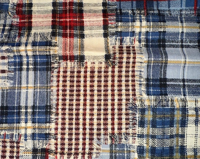 Country Plaid Patchwork Cotton Quilt Fabric – 41" Remnant – Blue, Red ...