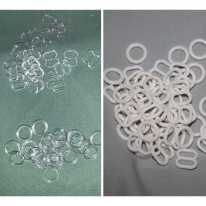 30 pair (60 pieces) white Clear plastic or Black coated metal Plastic Bra O Ring Slider Lingerie  adjustable elastic Sewing Strap  1/4"