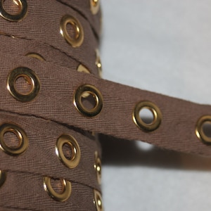 4 yards Mocha cotton eyelet twill trim tape Extra Large jumbo Gold Grommet sewing 1" wide
