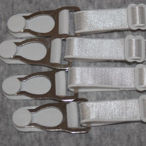 Set 6 pair (lot of 12 pieces) WHITE silver metal garter grip with 3/8&quot; satin elastic