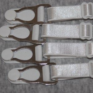 Set 6 pair (lot of 12 pieces) WHITE silver metal garter grip with 3/8" satin elastic