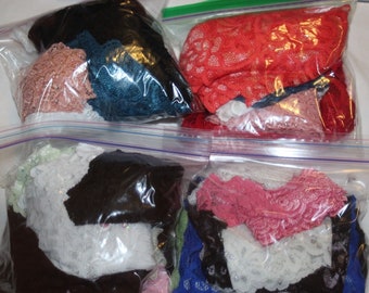 Random Grab Bag LOT stretch lace Remnant assorted sewing trims or crafts, doll clothes, lingerie