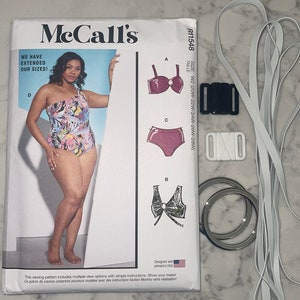 May include: McCall's sewing pattern for a swimsuit with multiple view options. The pattern includes instructions for sizes W2 (20W-22W-24W-26W-28W). The pattern is designed and printed in the USA.