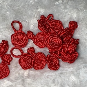 Lot 1 dozen gimp floral rose Chinese Red Frog Frogs closure closures 1.75&quot; across g80
