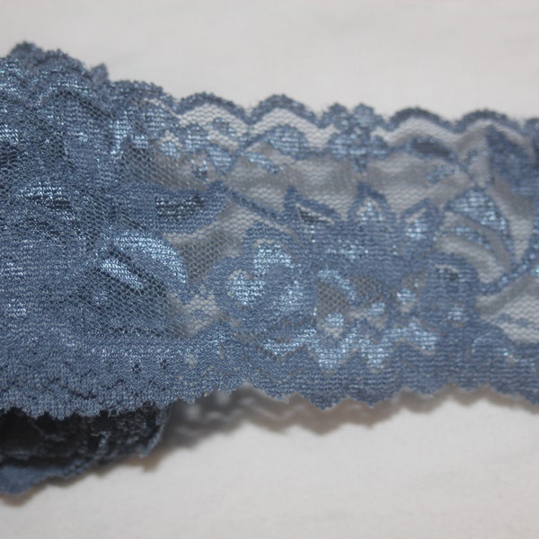 10 yards denim blue Stretch scalloped Lace lingerie Headband 2.25" wide