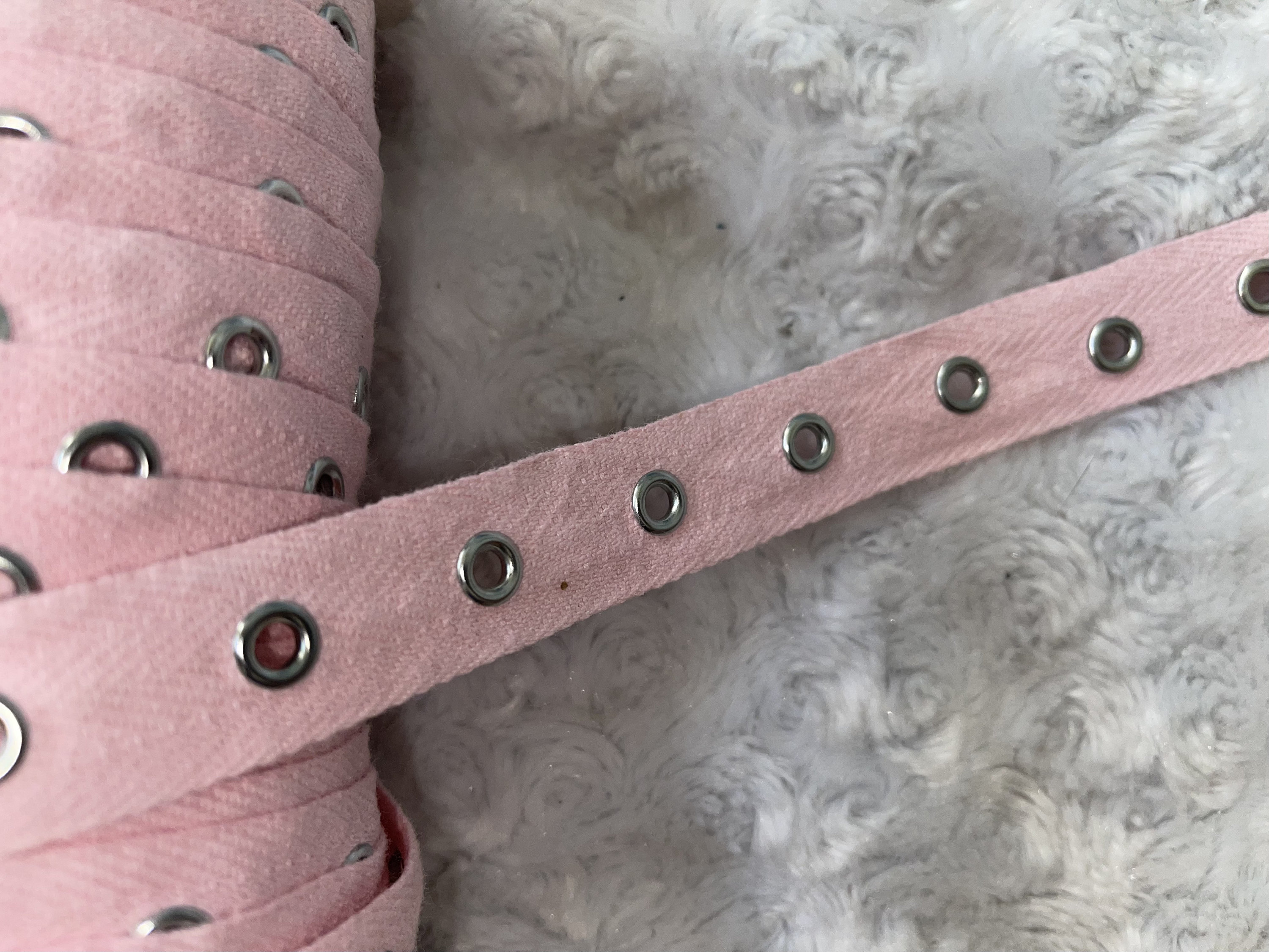 4 yards pastel or bubblegum baby pink cotton grommet silver metal eyelet twill trim tape 3/4” wide 4 yards pastel or bubblegum baby pink cotton grommet silver metal eyelet twill trim tape 3/4” wide