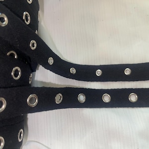 5 yards black cotton silver grommet eyelet twill trim tape sewing for Corsets Bustiers Lacing costumes 3/4" wide 1.25" spacing
