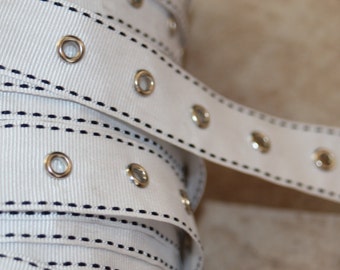 4 yards White grosgrain ribbon black side stitching silver eyelet grommet trim tape sewing for Corsets Bustiers Lacing costumes DIY
