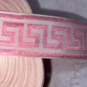 Bright hot pink blue aqua yellow baby pink lime green black white greek key woven jacquard sewing satin trim 1&quot; 1.5&quot; wide