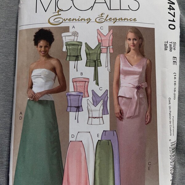 Vintage UNCUT McCalls 4710 M4710 lined tops flower belt sash fitted or align skirts.  Evening Elegance formalwear sizes 14-20