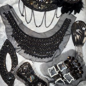 Lot 7 assorted costume sewing gothic appliqués with beads hanging metal chain  sequin beaded
