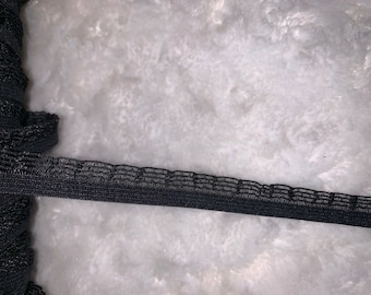 10 yards BLACK Mesh gathered ruffle stretch lace sewing trim supplies  1/2" wide