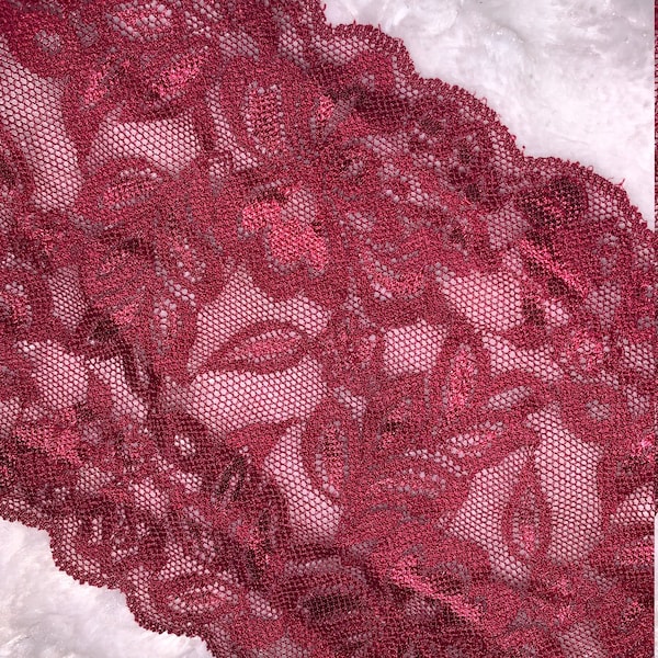 5 yards Maroon Burgundy cranberry galloon floral scalloped sewing diy sew craft stretch lace 4.75" wide