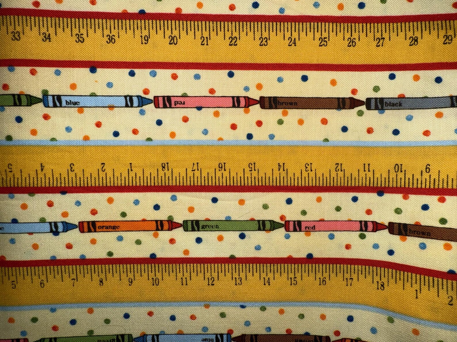 Crayon Ruler 1.5 Yards Crayon & Ruler Crayons Fabric – School Theme Cotton Yellow ...