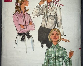 Vintage UNCUT Butterick 5228 Button-Front Blouse Pattern Pointed Collar, Sleeves with Cuffs, Back Yoke – Size 8