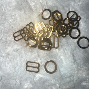 36 Gold Metal bra strap adjuster Tri Glide slider sliders o ring rings 3/8" opening