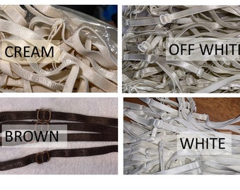 Lot 12 pair Dark Brown CREAM OFF white or WHITE (24 pieces) sew in stretch spaghetti lingerie Bra strap straps 1/4"