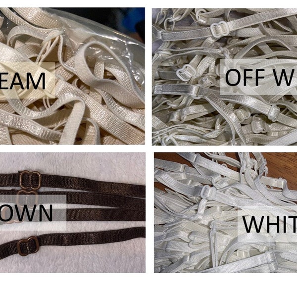Lot 12 pair Dark Brown CREAM OFF white or WHITE (24 pieces) sew in stretch spaghetti lingerie Bra strap straps 1/4"