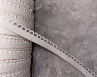 17 yards White loop edge stretch picot sewing elastic 3/8” wide