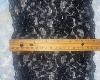 5 yards black galloon floral scalloped sewing sew stretch lace 7" wide