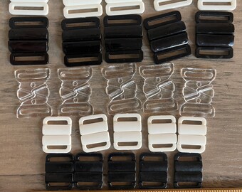 Lot 25 sets White Clear Black plastic neck Clasp costume Fasteners Bra Closure Sewing Clip for Costumes swim suit 3/4” 1/2" opening