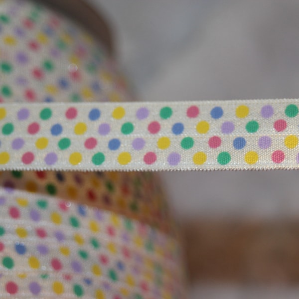 11.25-14.6 yards  White pastel pink yellow mint Polka Dot hair mask Ties FOE stretch foldover fold over elastic