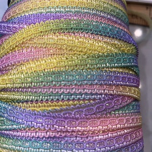 10 yards pastel rainbow pink lavender yellow mint blue ombre gimp upholstery sewing trim 5/16&quot; wide