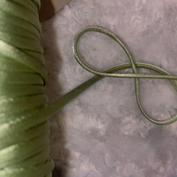 5 yards light olive green Spaghetti Strap Tube tubular hollow poly satin ties non Stretch Cord cording 1/4" wide