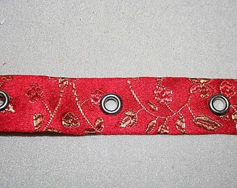 4 yards red satin asian brocade silver  GROMMET grommets trim sewing 3/4" wide