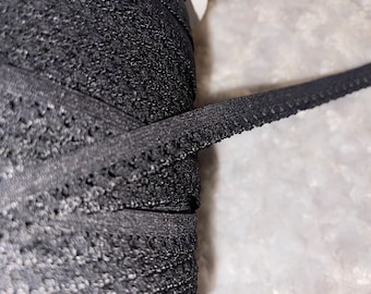 BLACK PICOT edged loop stretch doll craft elastic 1/2" inch