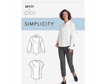 UNCUT Simplicity 9177 s9177 Sewing Pattern Misses Asymmetrical shirt top long short sleeve size 6-14