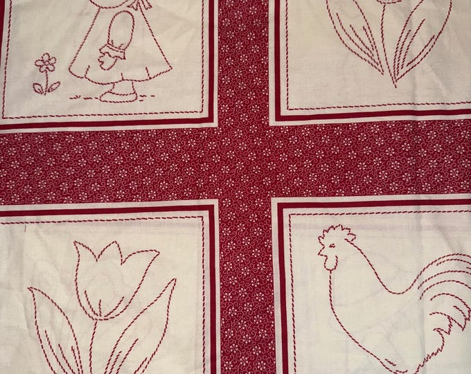 Redwork Blocks 20 Blocks Redwork Country Sampler Fabric Panel – 34