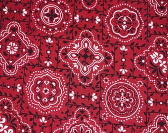 1 yard red black white cotton quilt fabric bandana print 44/45" wide