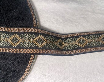 5 yards black tan brown olive green tapestry celtic woven ribbon trim 1.375 wide