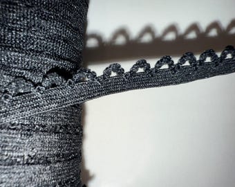 Black Picot Elastic Trim – 3/8" Wide Scalloped Edging for Crafts