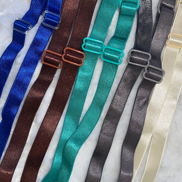 Lot cream teal gray cobalt blue brown   sew in spaghetti lingerie BRA strap straps Shiny Elastic 1/2" wide